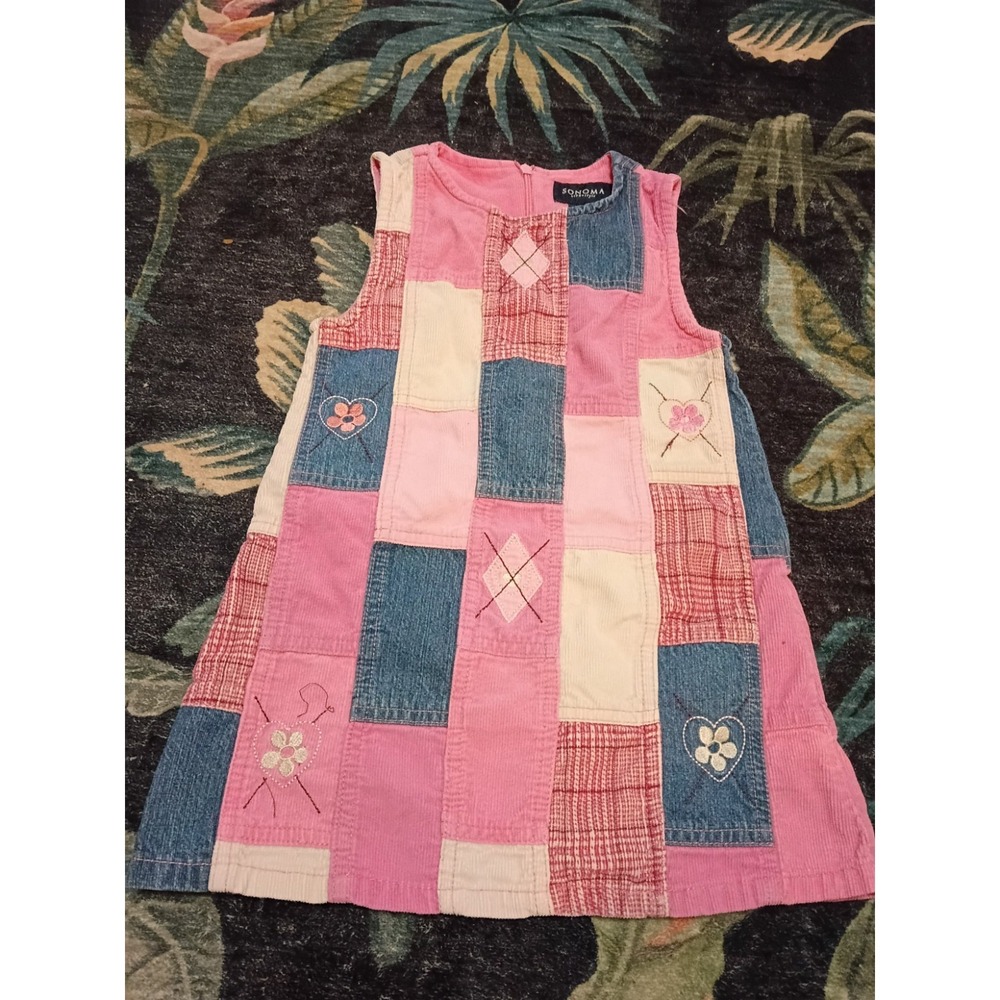 Vintage 90s Y2K Patchwork Denim Pink Dress Sonoma Girls Sz 4T Rare HTF